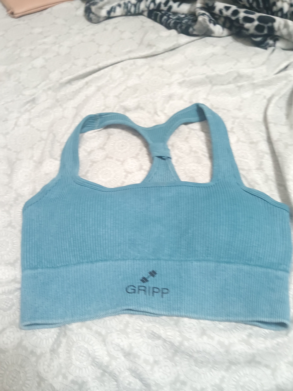 GRIPP Women's Light Blue Ribbed Racerback Sports Bra and Pants
